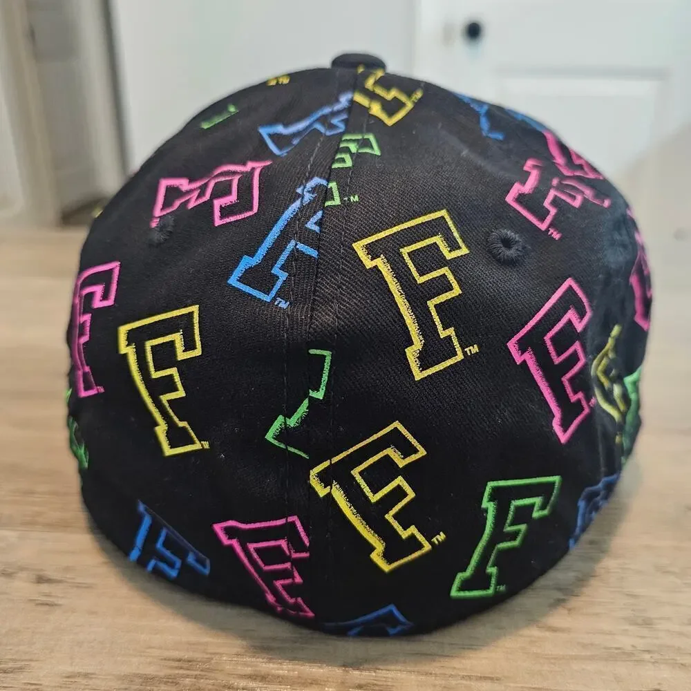 Vintage University of Florida Gators Fitted Flat Bill Hat Black Colorful Retro